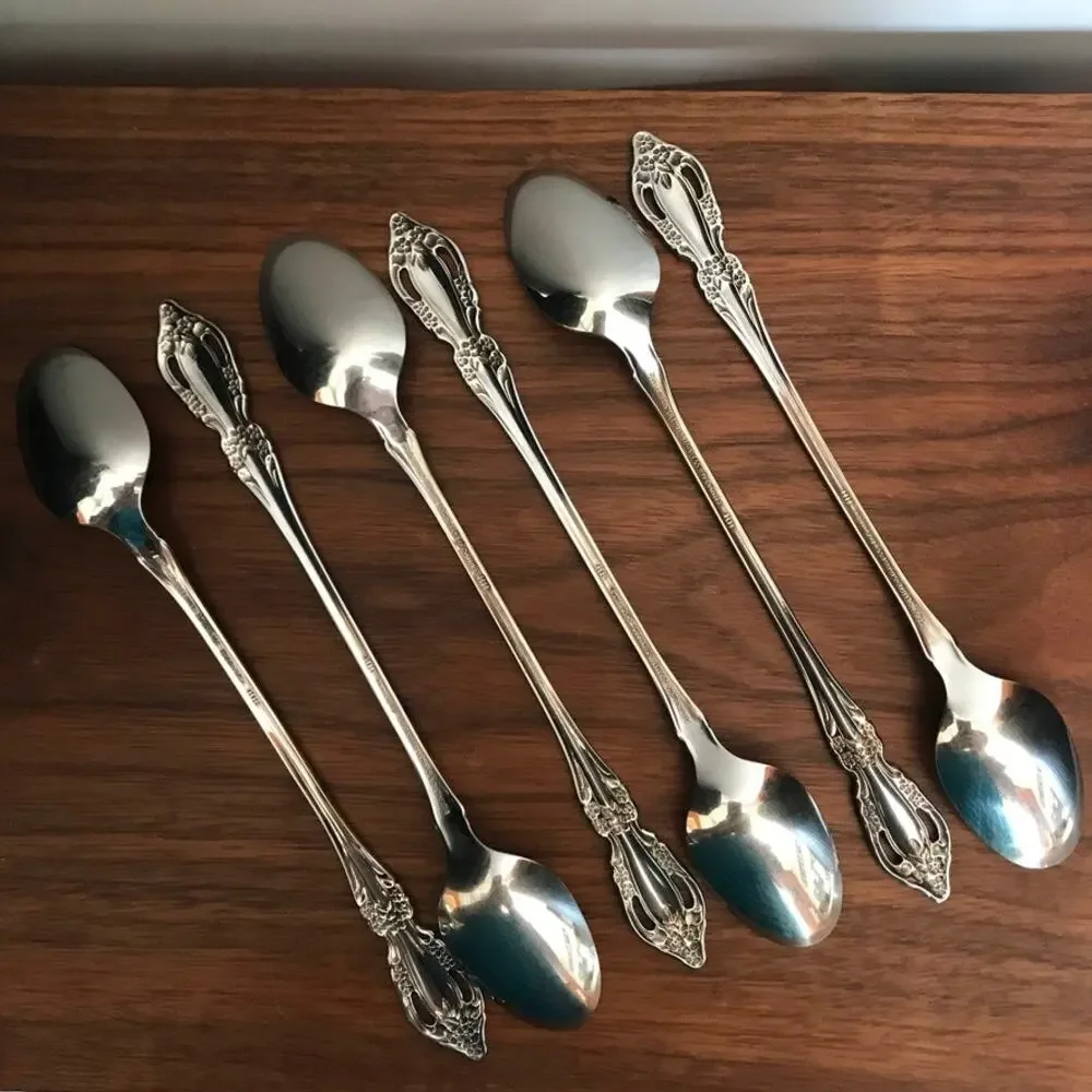 Oneida Distinction Deluxe Raphael 7.5” Long Iced Tea Spoons Flatware Set Of 6